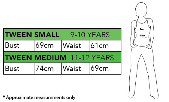 Size chart for the Stormtrooper Dress, Tween