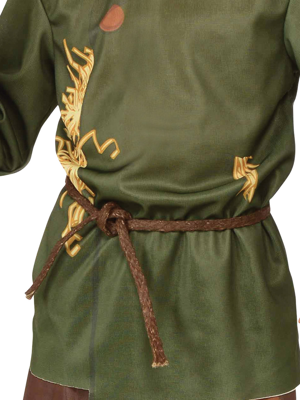 Close-up of the Scarecrow top's printed straw details and rope belt
