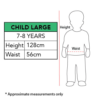 Size chart for the Ariel Shimmer Deluxe Costume, Child