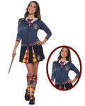 Printed Gryffindor costume top with cardigan and tie design, teen and adult size