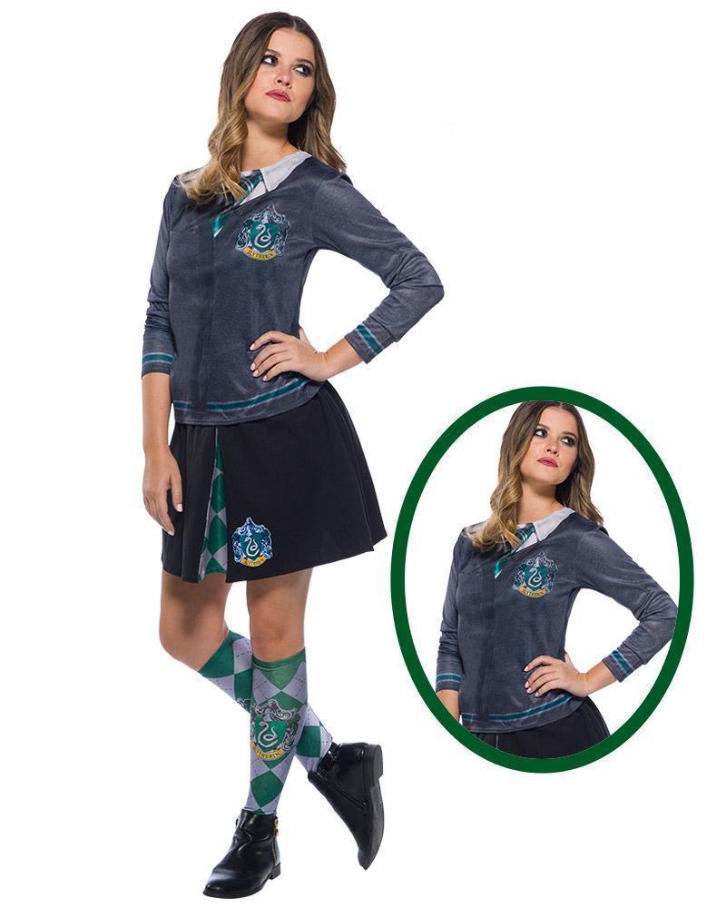 Printed Slytherin costume top with cardigan and tie design, teen and adult size