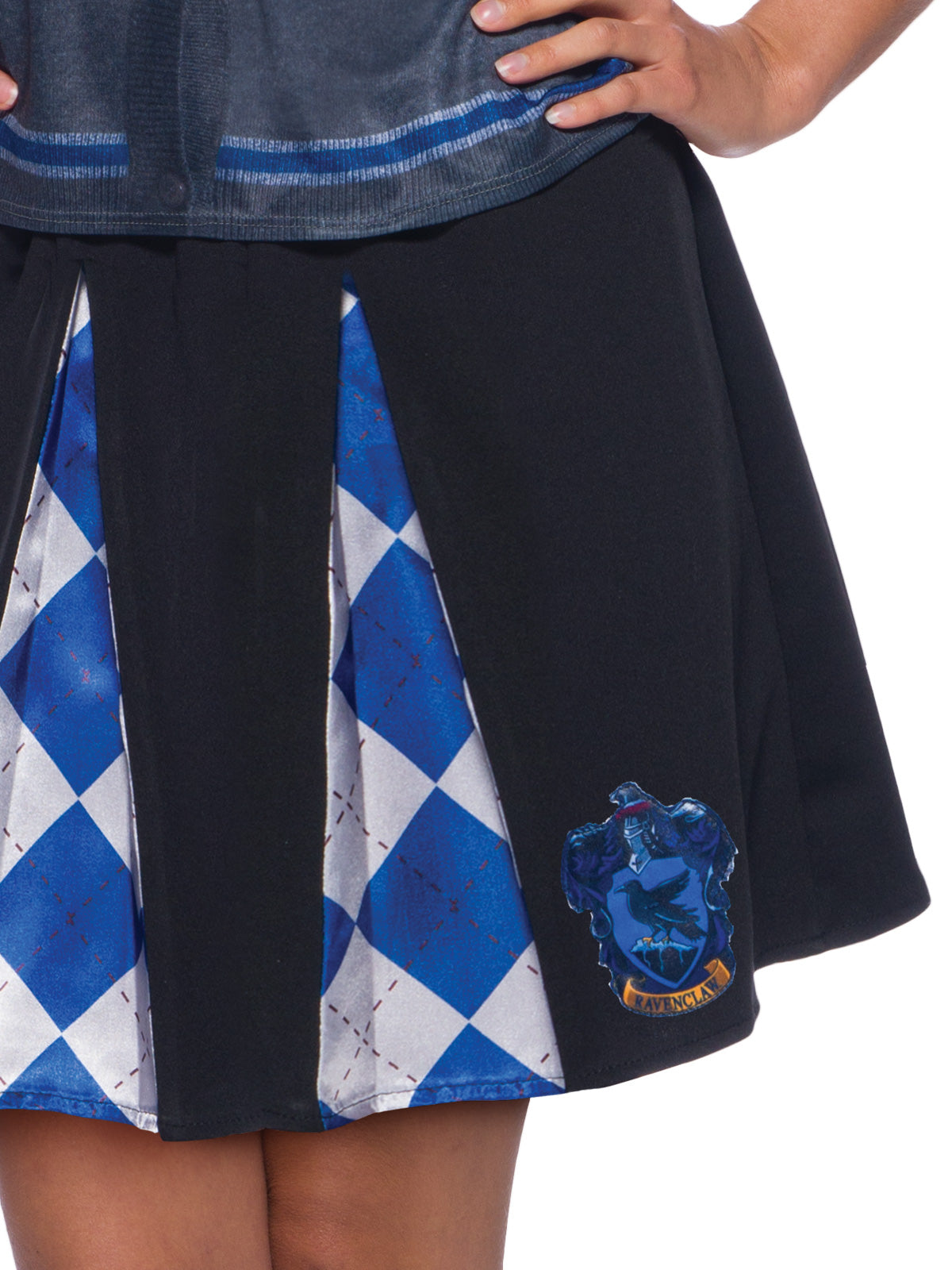 Close-up of the Ravenclaw skirt showing the diamond panels and house emblem