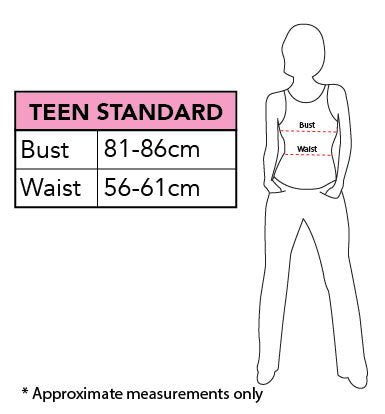 Size chart for the Ravenclaw Skirt, Teen/Adult