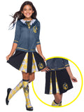 Girl wearing the Hufflepuff skirt with yellow and black inset panels