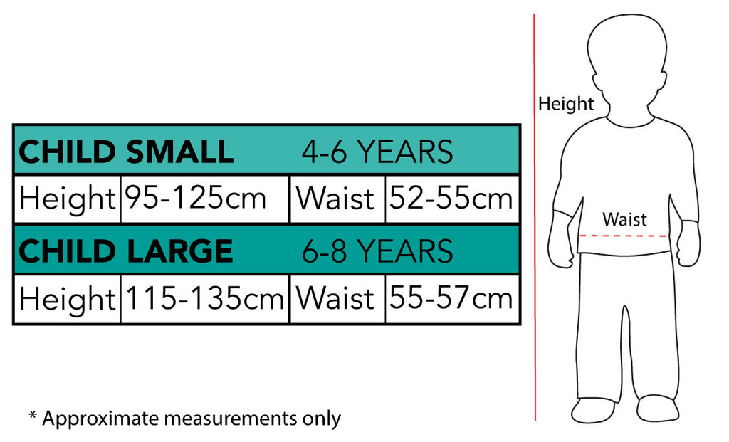 Size chart for the Elsa Frozen 2 Premium Costume & Wig, Child
