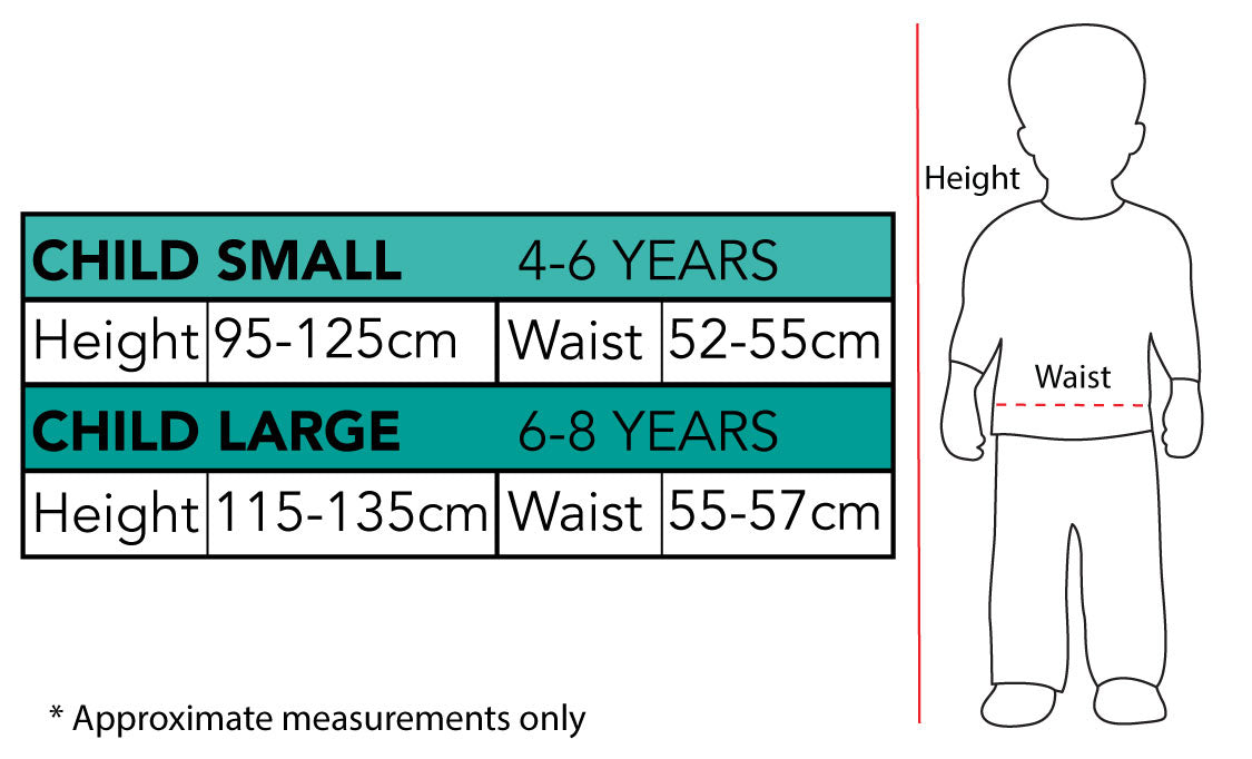Size chart for the Elsa Frozen 2 Premium Costume & Wig, Child