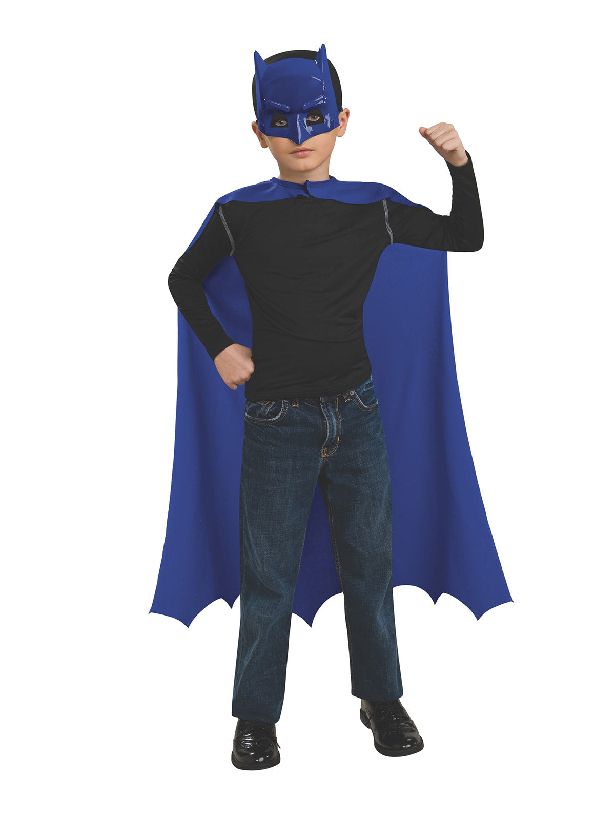 Boy wearing the blue Batman Brave and the Bold cape and mask
