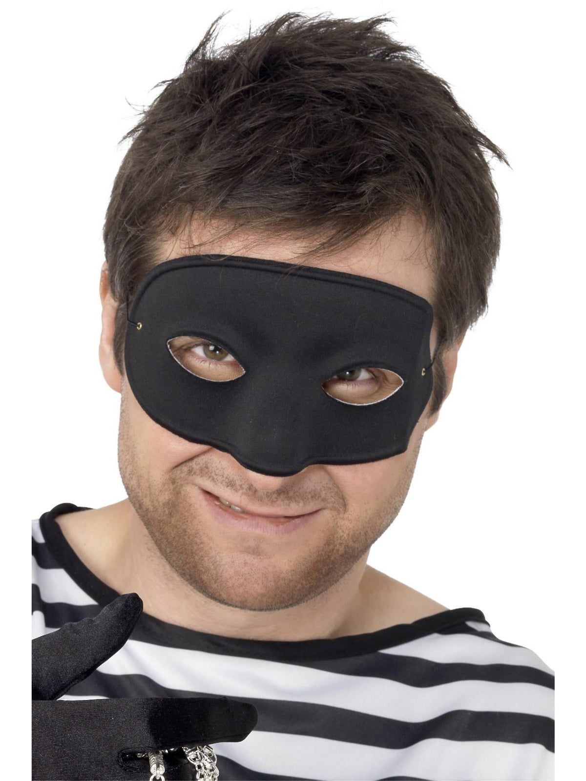 Man wearing a black burglar eyemask