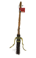 Harry Potter broom with wood-look handle, gold stirrups and brown bristles