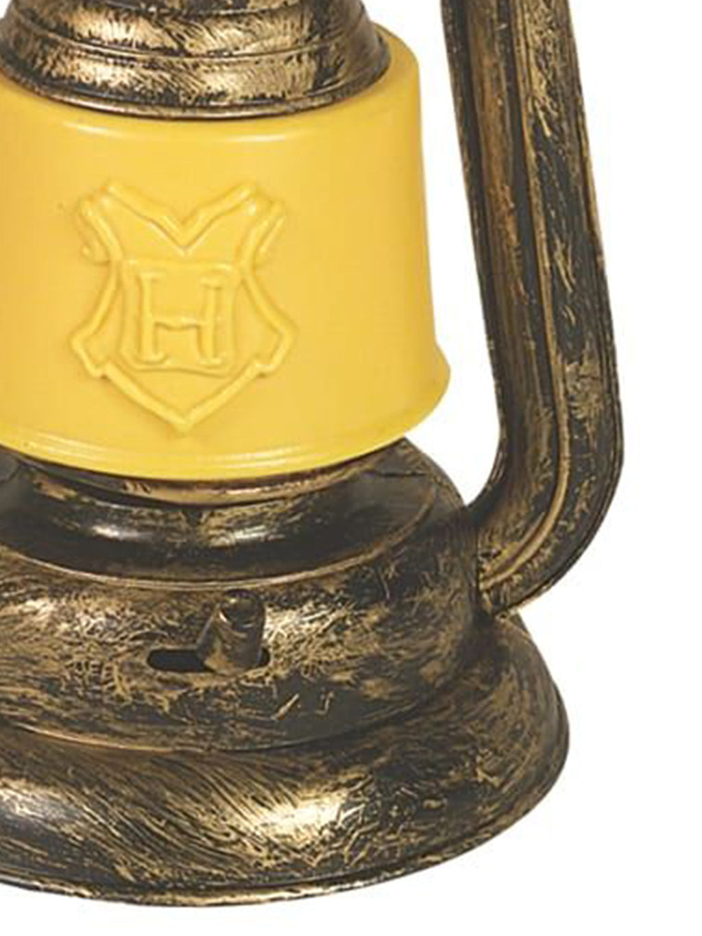 Side close-up of the yellow plastic diffuser with the Hogwarts emblem