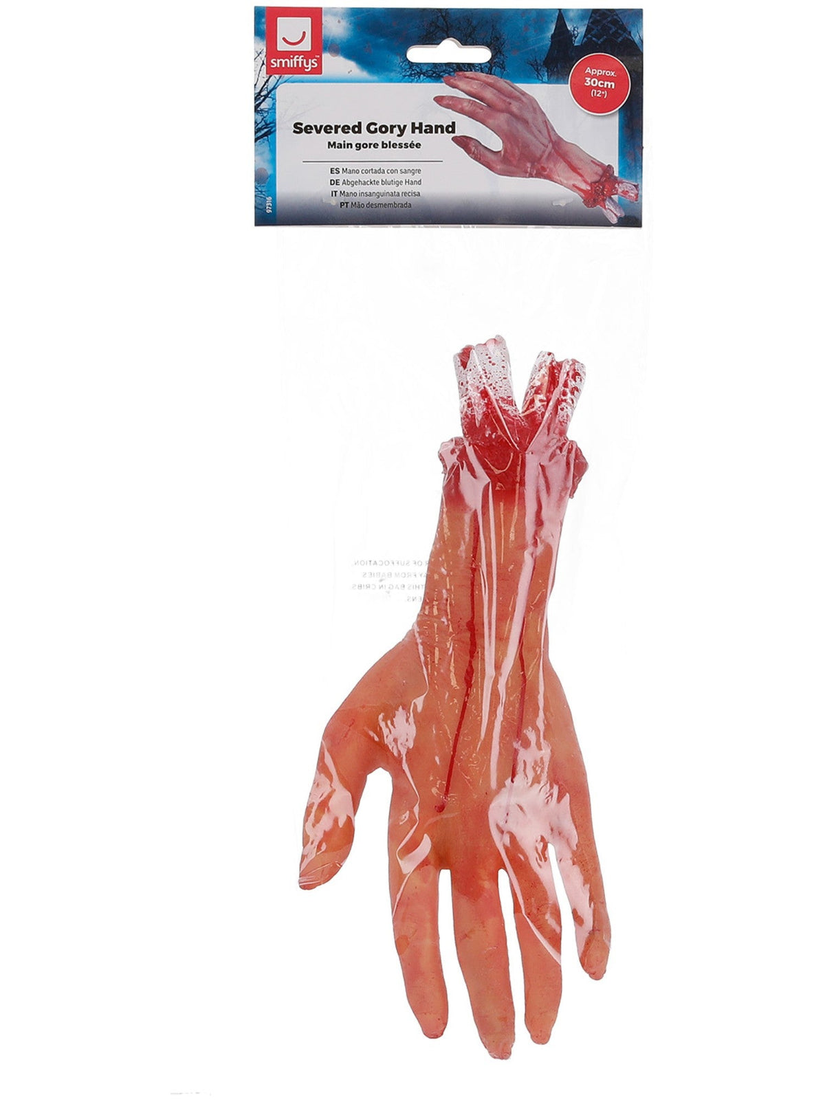 Severed hand prop in its retail packaging