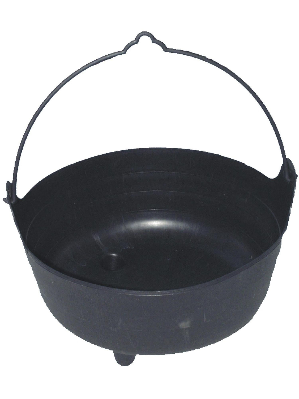 Black plastic witch's cauldron with a wire handle