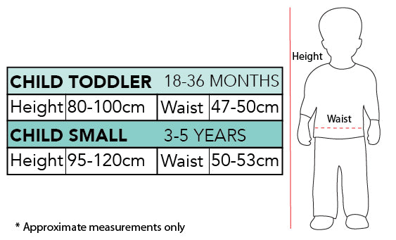 Size chart for the Roarin' Rex Pink Dinosaur Costume, Child