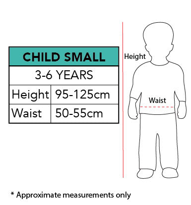 Size chart for the Play Doh Costume, Child