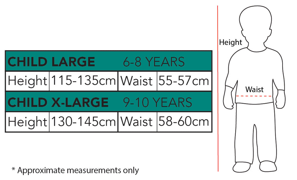 Size chart for the Alien Deluxe Costume, Child