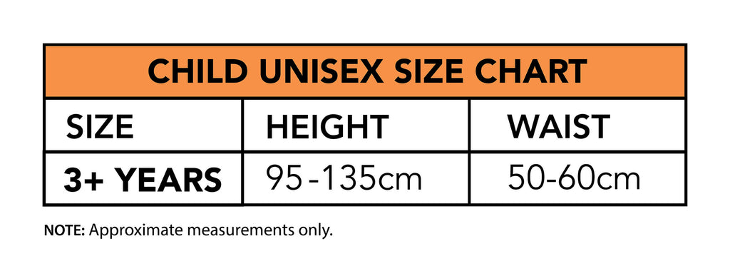 Size chart for the Green Crayon Tabard Costume, Child