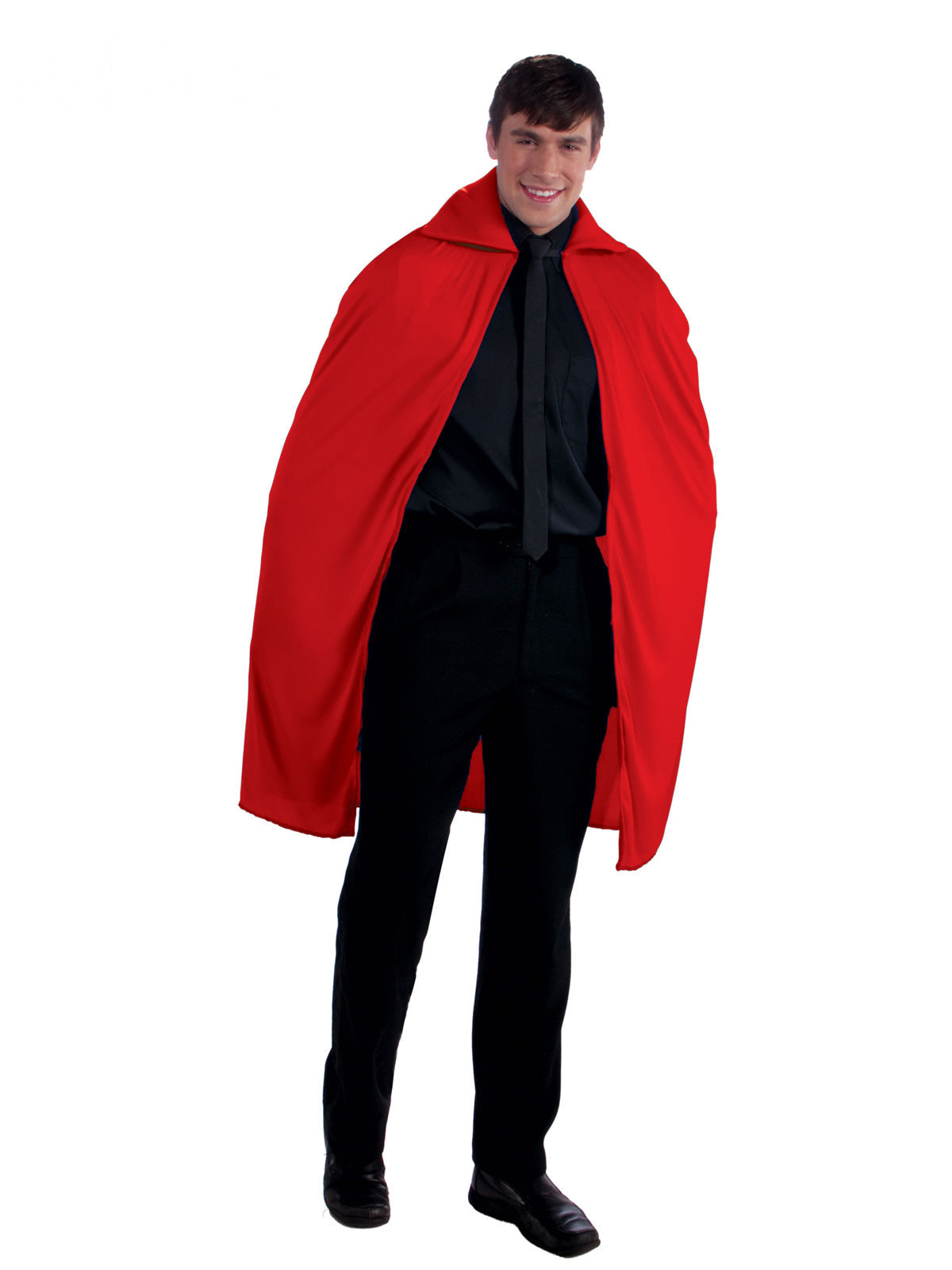Man wearing a long red cape with wide collar