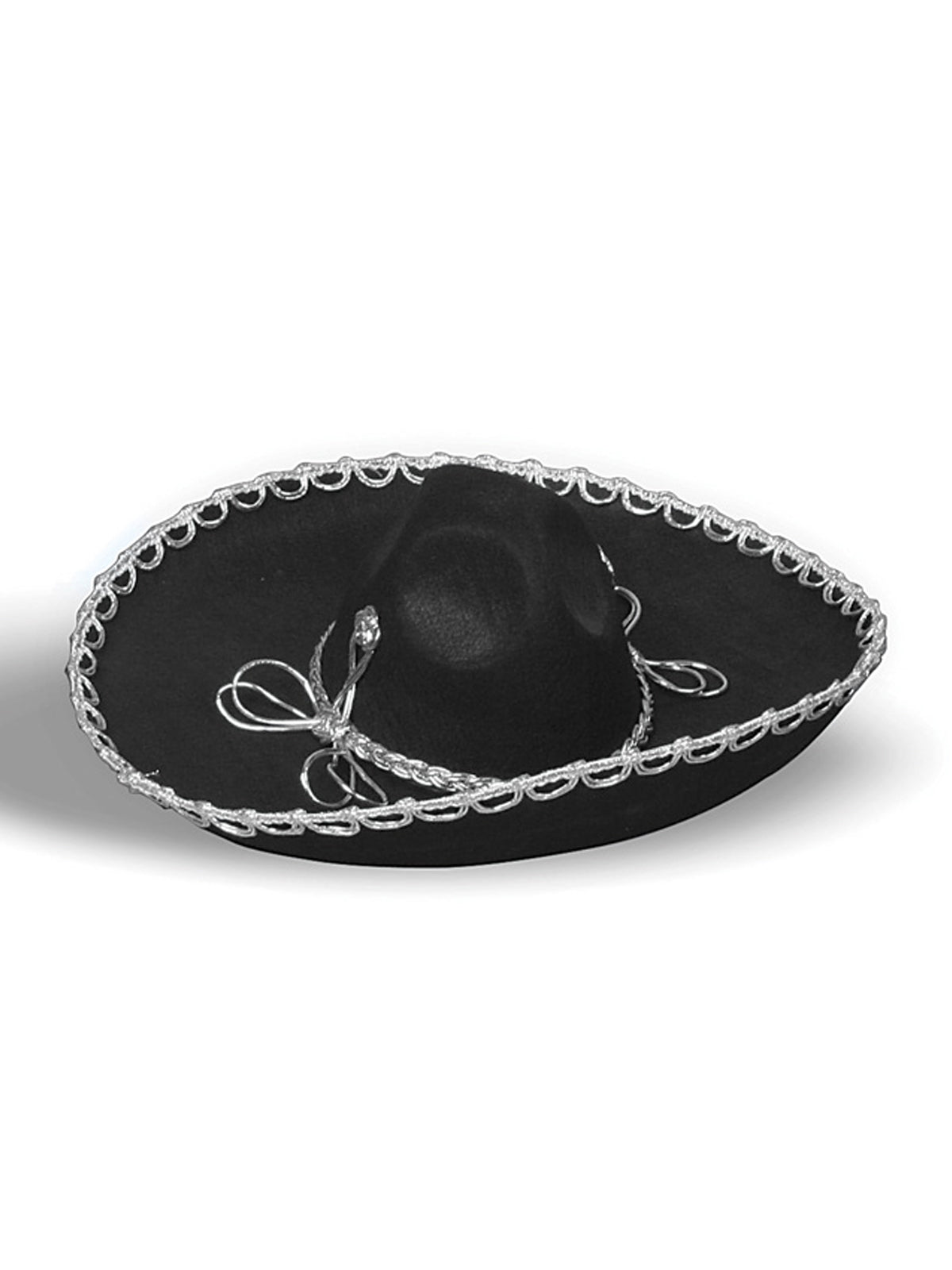 Black felt sombrero with silver patterned trim