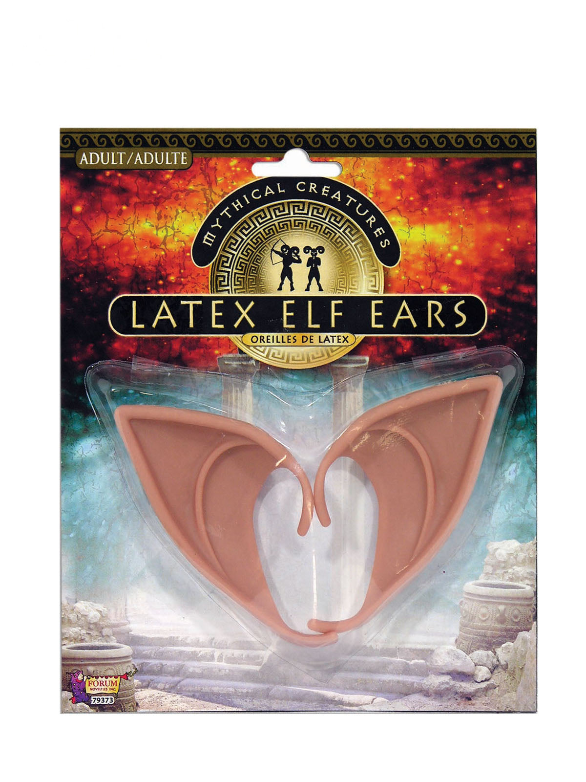 Pair of pointed skin-coloured latex elf ears in retail packaging