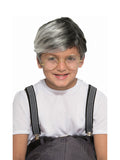 Boy wearing a short two-tone grey old man wig