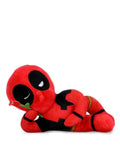 Red Deadpool plush lying on its side, 20cm long
