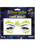 Neon yellow UV glow face jewels in their packaging