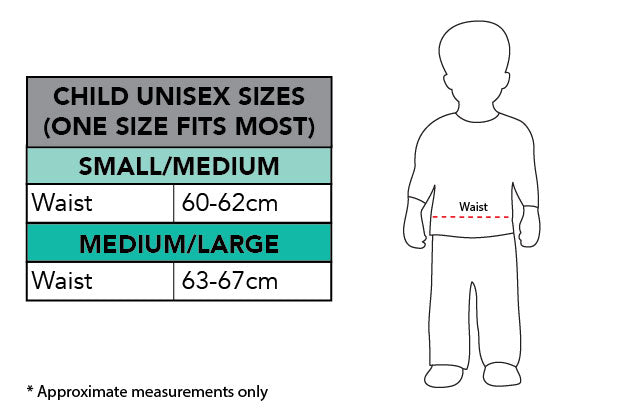 Size chart for the Burger Costume, Child