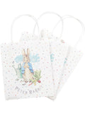 White Peter Rabbit paper party bags with rope handles and spotted print