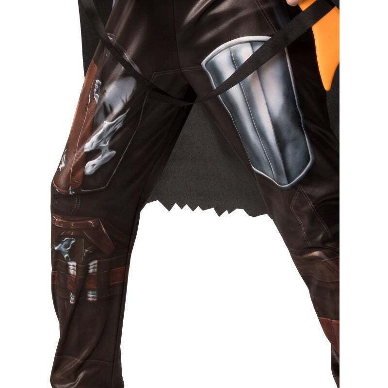 Close-up of the Mandalorian Deluxe brown printed pants with armour detail